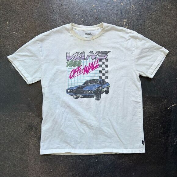Vans Off The Wall White Vintage Style T-Shirt Stained Size Medium 100% Cotton - Picture 1 of 9